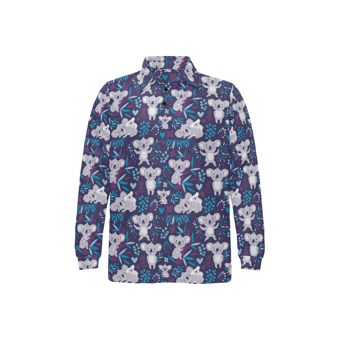 Koala Cute Themed Design Print Long Sleeve Polo Shirt For Men's