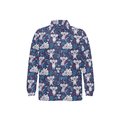 Koala Cute Themed Design Print Long Sleeve Polo Shirt For Men's