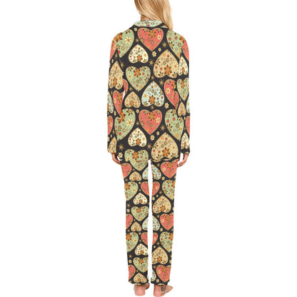 Heart Boho Pattern Print Design HE04 Women's Long Pajama Set