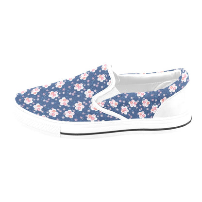 Sakura Print Design LKS306 White Slip Ons Canvas Women's Shoes