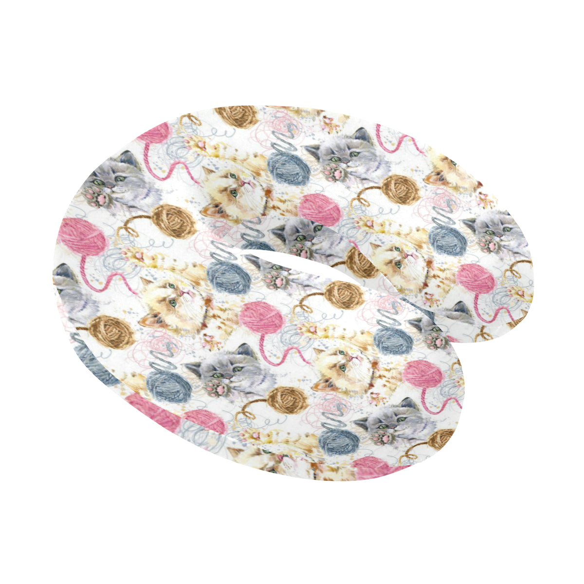 Cat Playing Yarn Pattern Print Design 07 U-Shaped Travel Neck Pillow