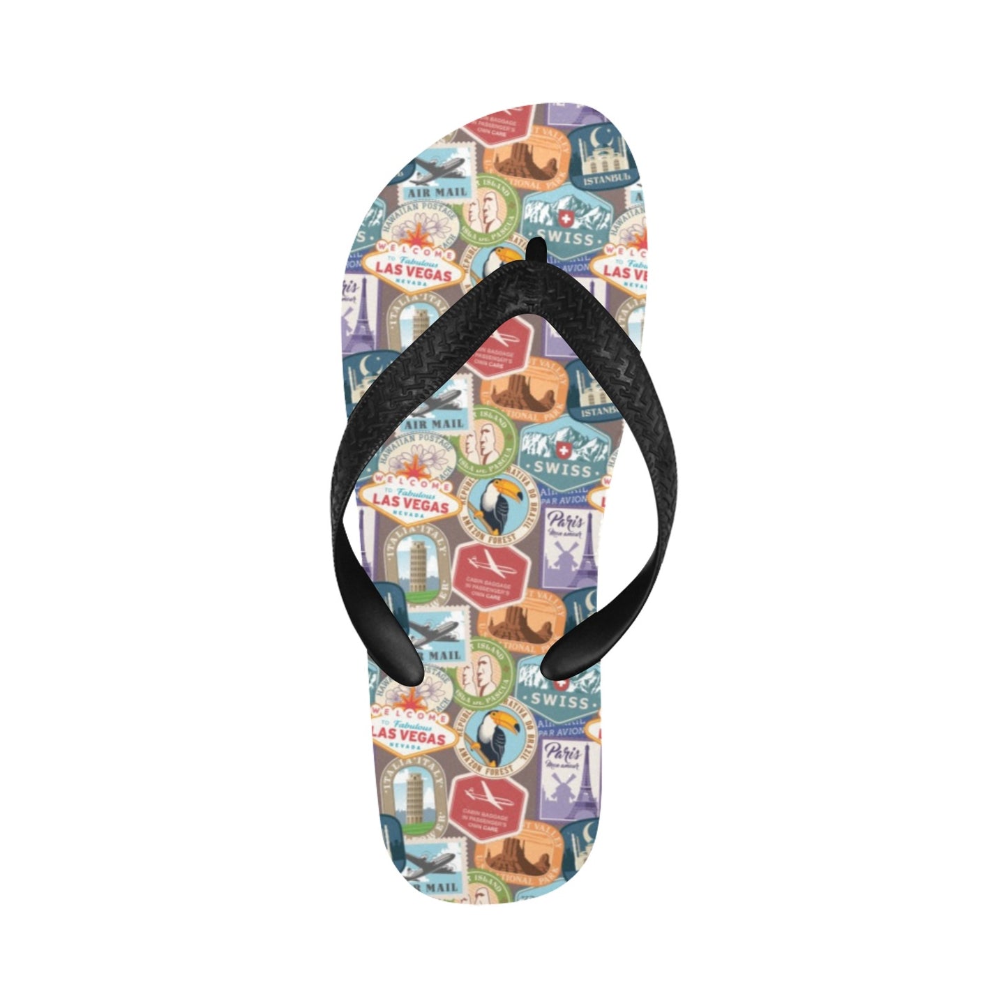Travel Stamp Print Design LKS301 Flip Flops