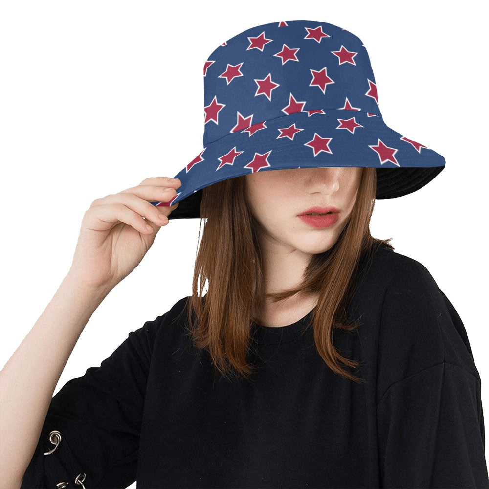 Star Red Blue Print Design LKS301 Unisex Bucket Hat