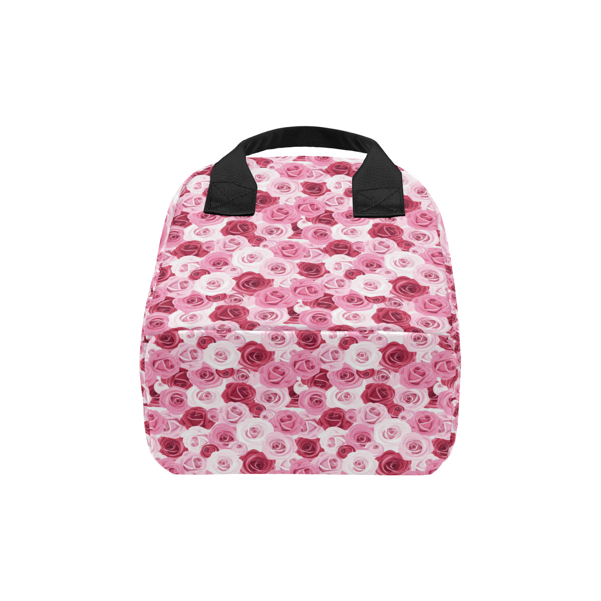 Pink Red Rose Pattern Print Insulated Lunch Bag