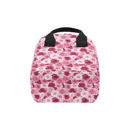 Pink Red Rose Pattern Print Insulated Lunch Bag