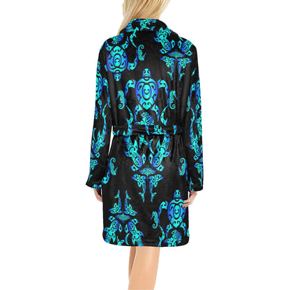 Sea turtle Polynesian Tribal Hawaiian Women's Fleece Robe