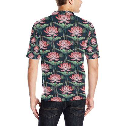 Water Lily Pattern Print Design WL03 Men Polo Shirt
