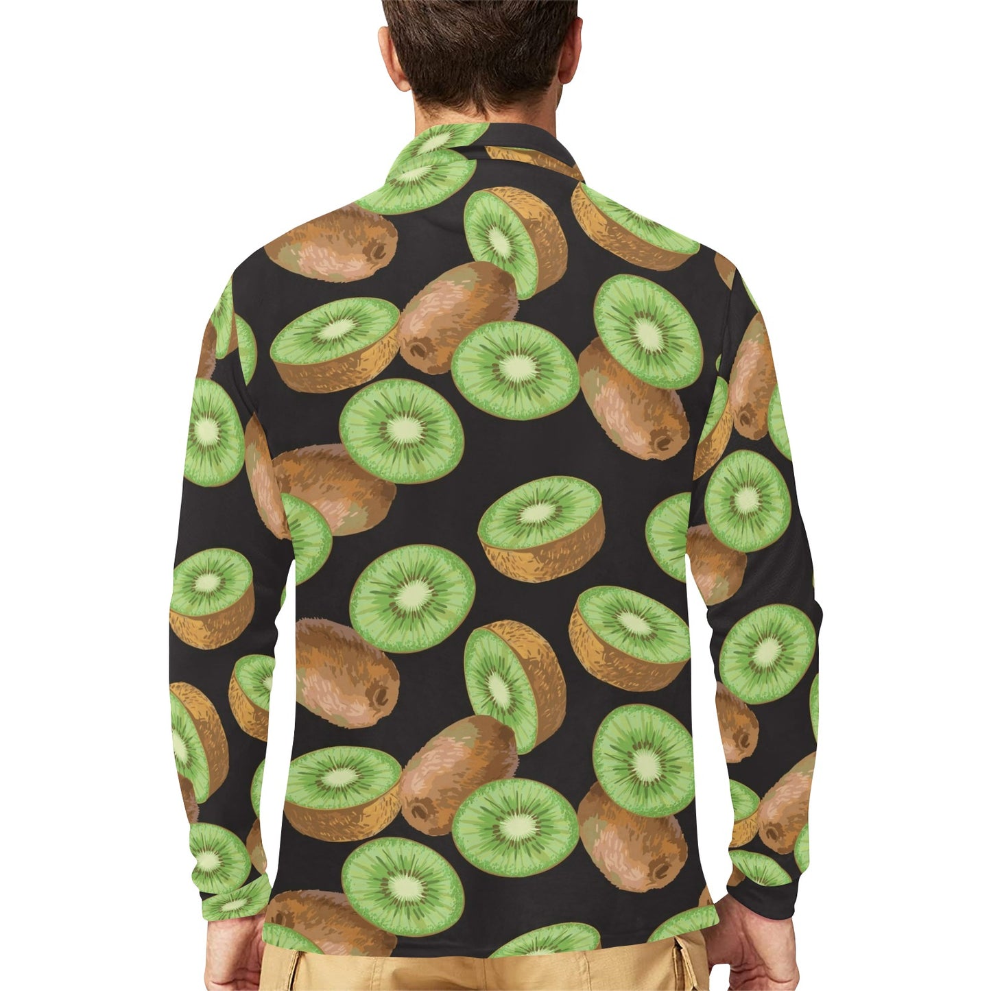 Kiwi Pattern Print Design KW03 Long Sleeve Polo Shirt For Men's