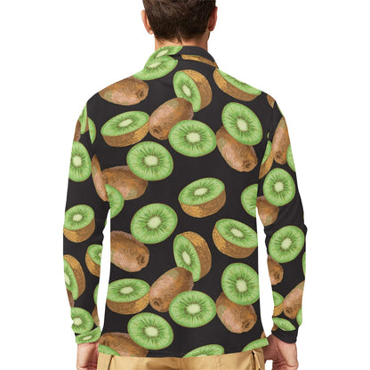 Kiwi Pattern Print Design KW03 Long Sleeve Polo Shirt For Men's
