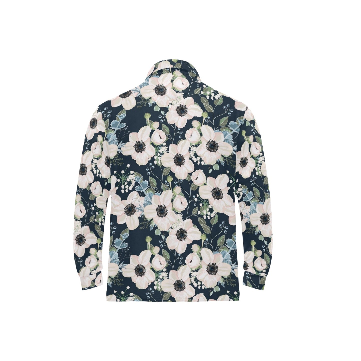 Anemone Pattern Print Design AM02 Long Sleeve Polo Shirt For Men's