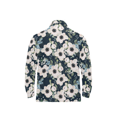 Anemone Pattern Print Design AM02 Long Sleeve Polo Shirt For Men's