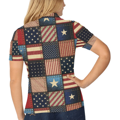 American flag Patchwork Design Women's Polo Shirt