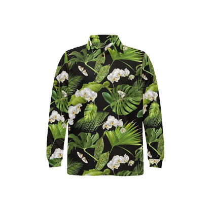Tropical Flower Pattern Print Design TF026 Long Sleeve Polo Shirt For Men's