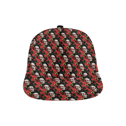 Red Rose Skull Design Print Snapback Cap