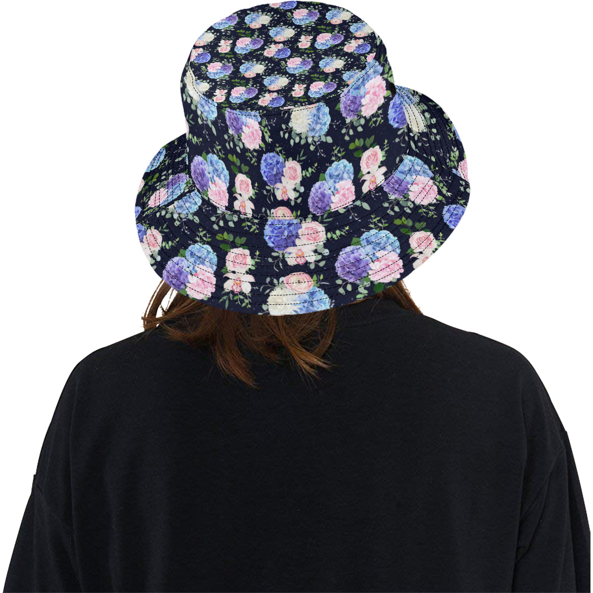 Hydrangea Pattern Print Design HD01 Unisex Bucket Hat
