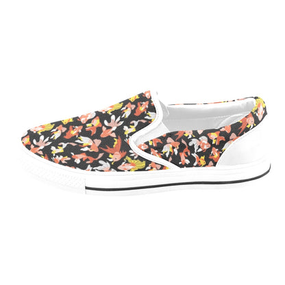 Goldfish Print Design LKS401 White Slip Ons Canvas Women's Shoes