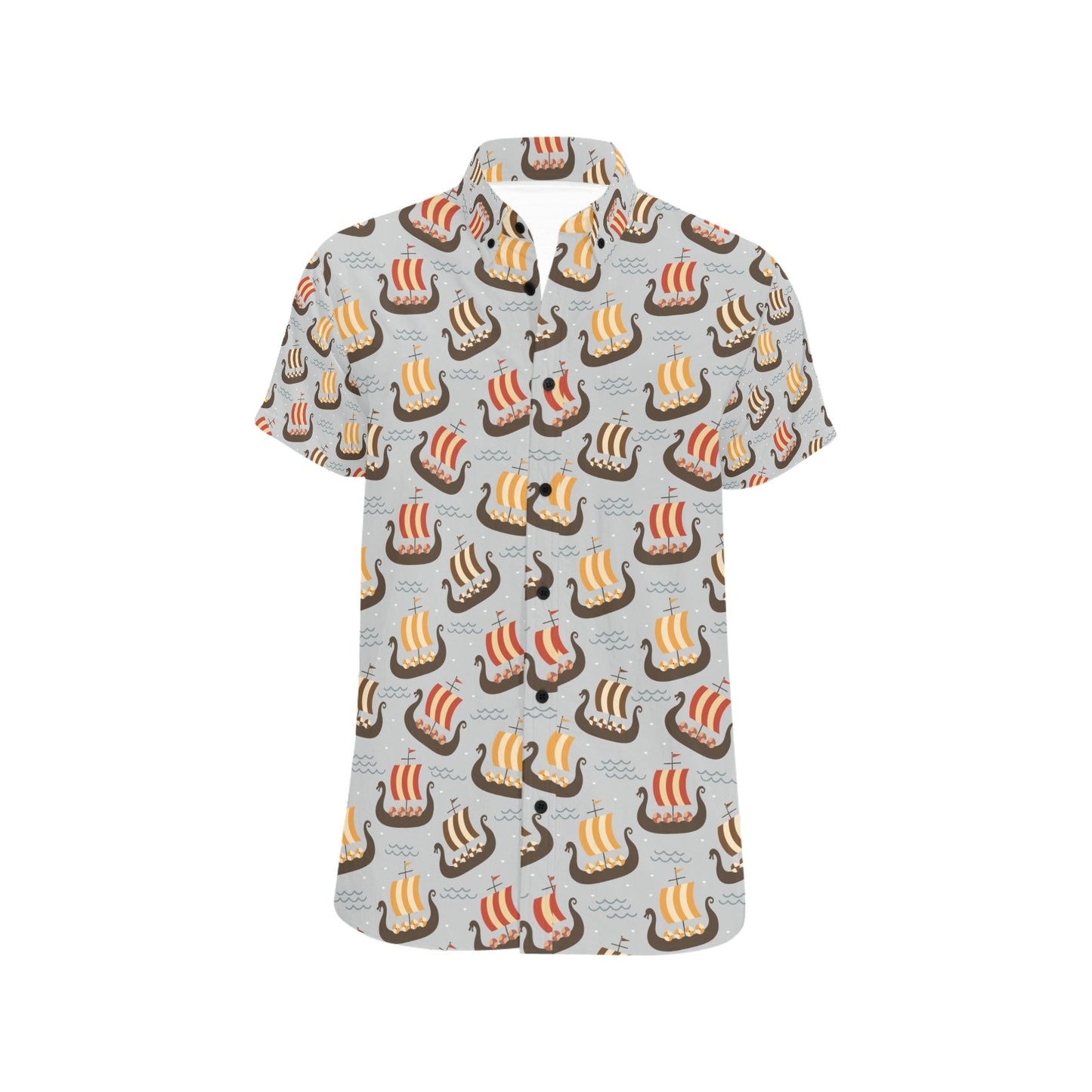 Vikings Print Design LKS308 Men Short Sleeve Button Up Shirt