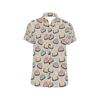 Vikings Print Design LKS308 Men Short Sleeve Button Up Shirt
