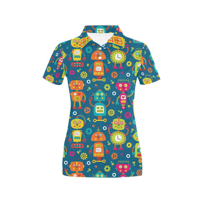 Robot Pattern Print Design A04 Women's Polo Shirt