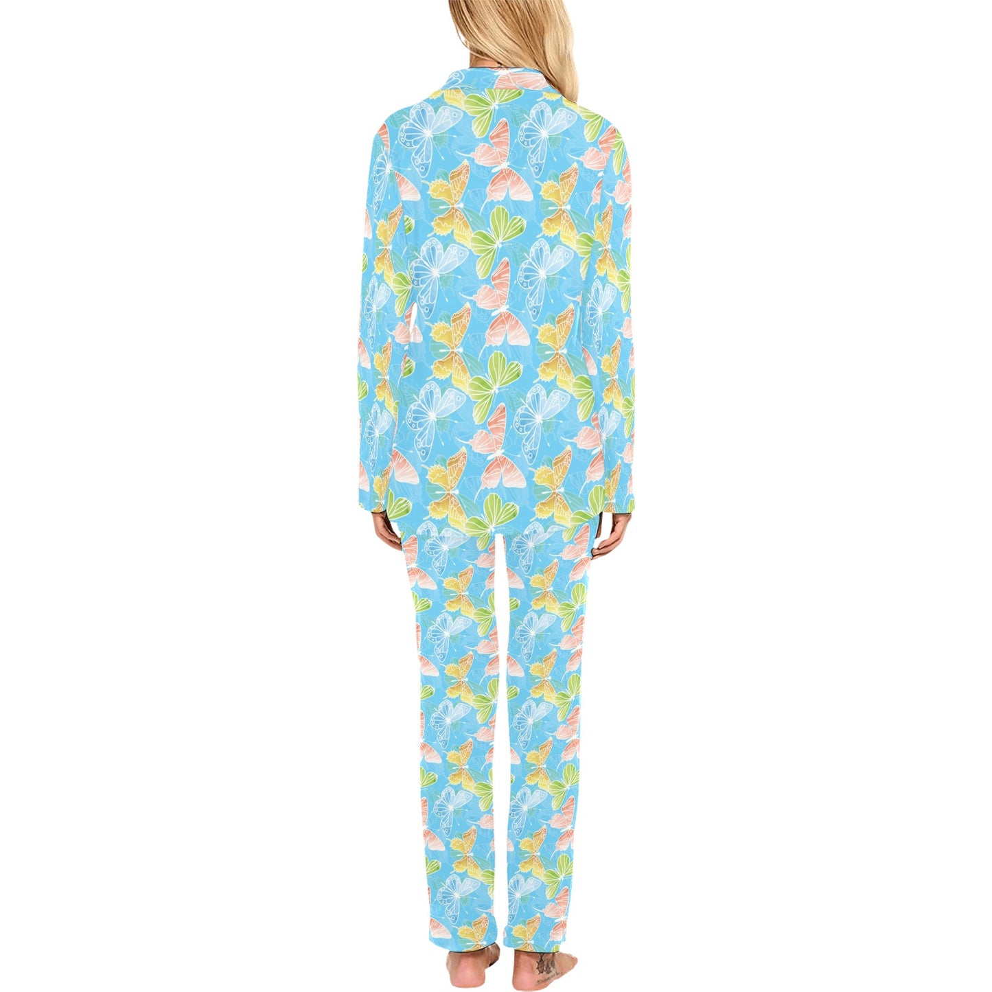 Butterfly Pattern Print Design 05 Women's Long Pajama Set