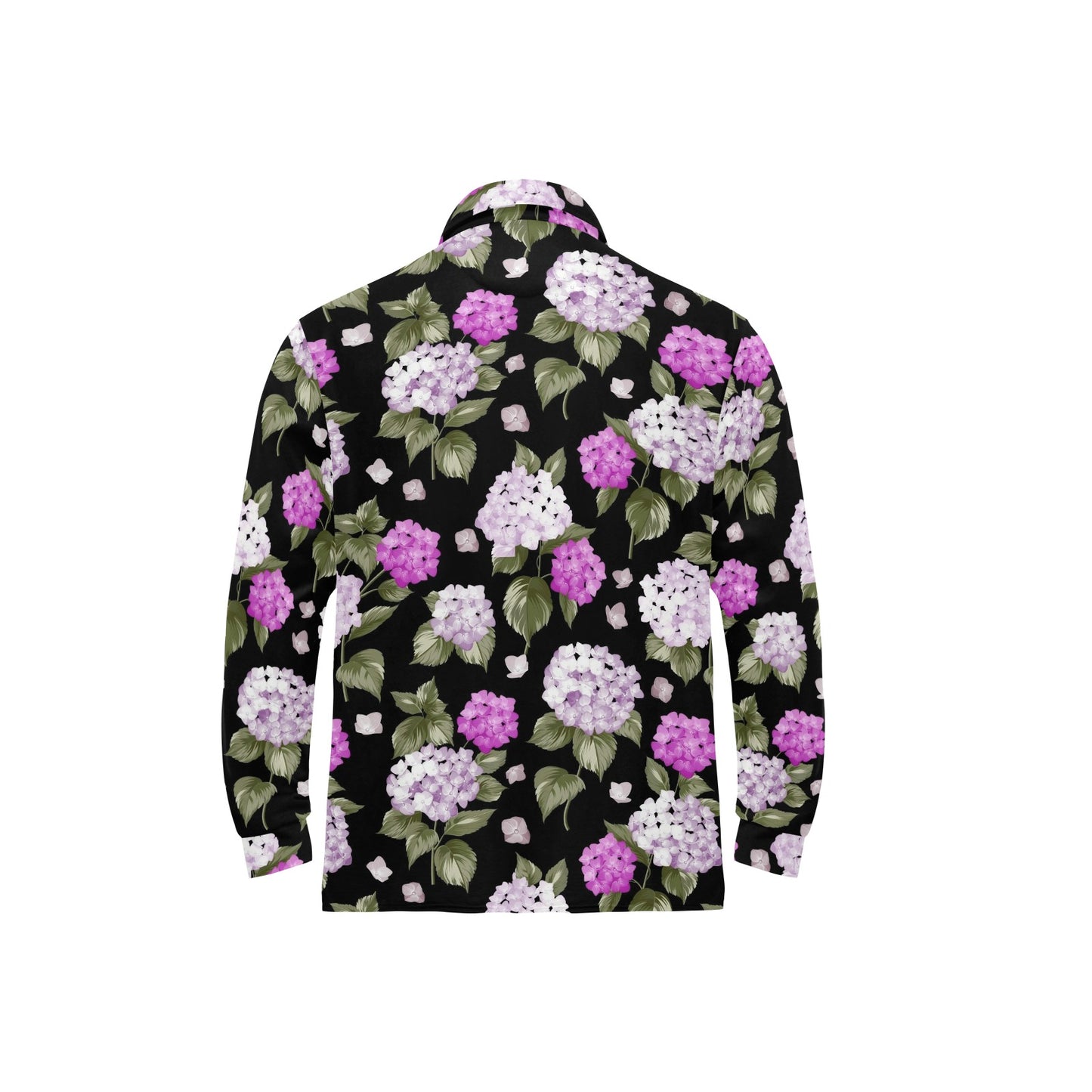 Hydrangea Pattern Print Design HD011 Long Sleeve Polo Shirt For Men's