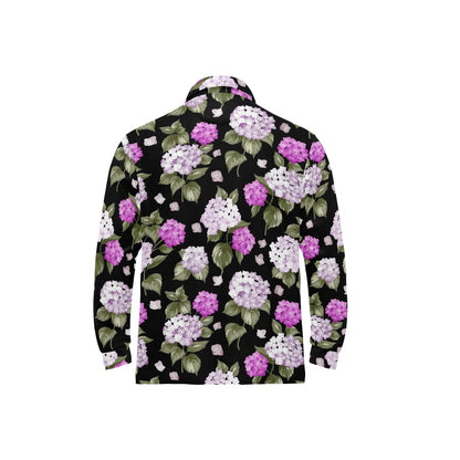 Hydrangea Pattern Print Design HD011 Long Sleeve Polo Shirt For Men's