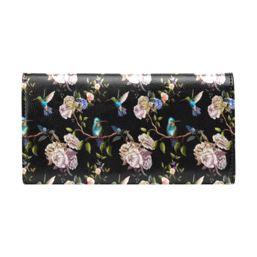 Hummingbird Flower Themed Print Women's Trifold Wallet