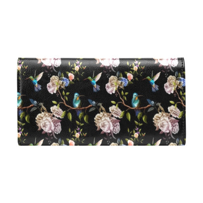 Hummingbird Flower Themed Print Women's Trifold Wallet