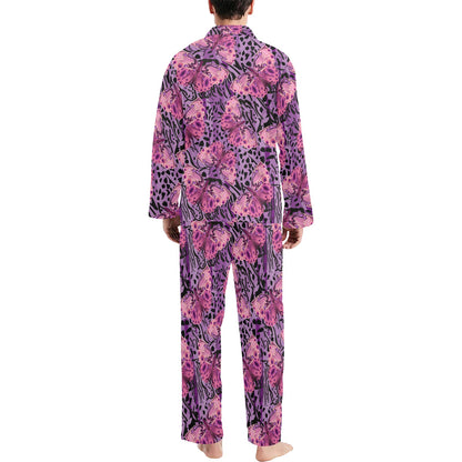 Purple Butterfly Leopard Men's Long Pajama Set