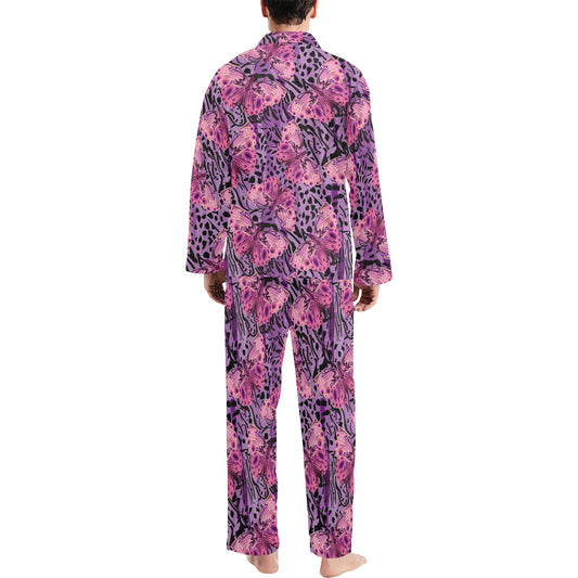 Purple Butterfly Leopard Men's Long Pajama Set
