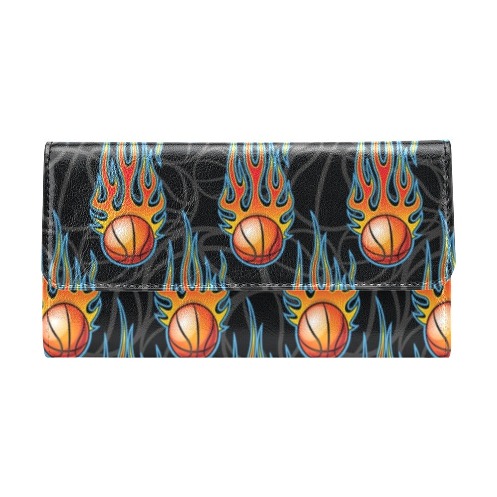 Basketball Fire Print Pattern Women's Trifold Wallet