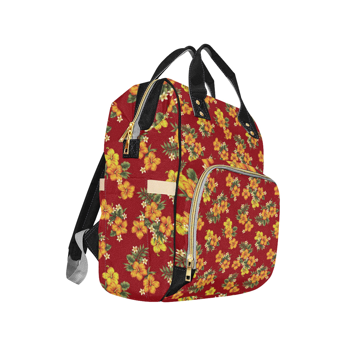 Orange Hibiscus Pattern Print Design HB026 Diaper Bag Backpack