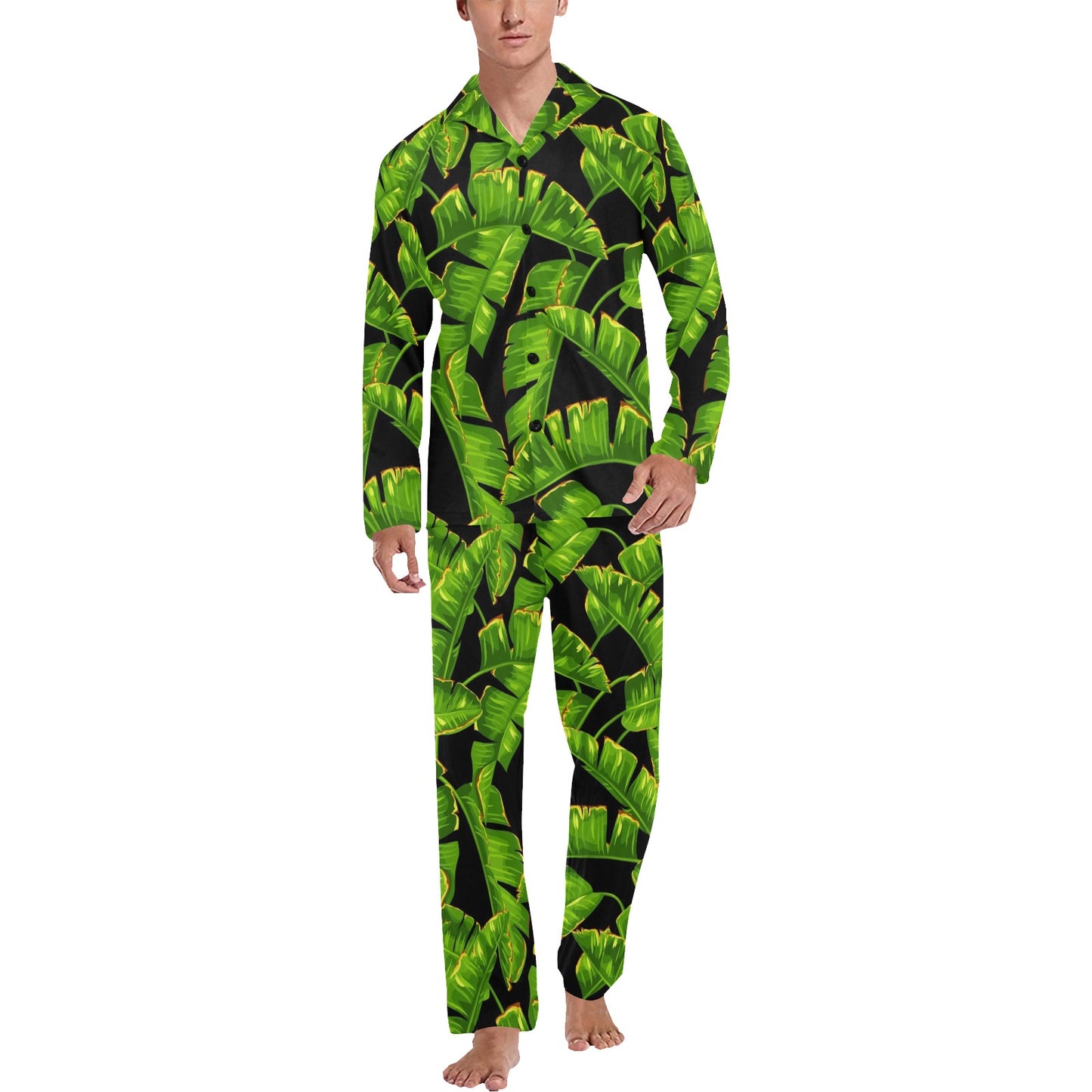 Banana Leaf Pattern Print Design BL06 Men's Long Pajama Set