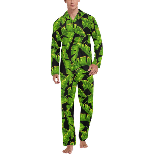 Banana Leaf Pattern Print Design BL06 Men's Long Pajama Set