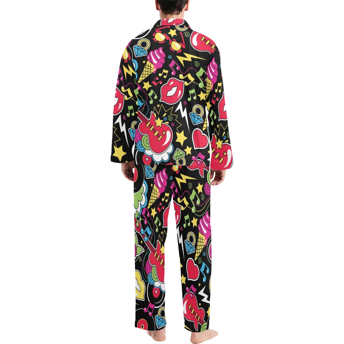 Pop Art Pattern Print Design A04 Men's Long Pajama Set