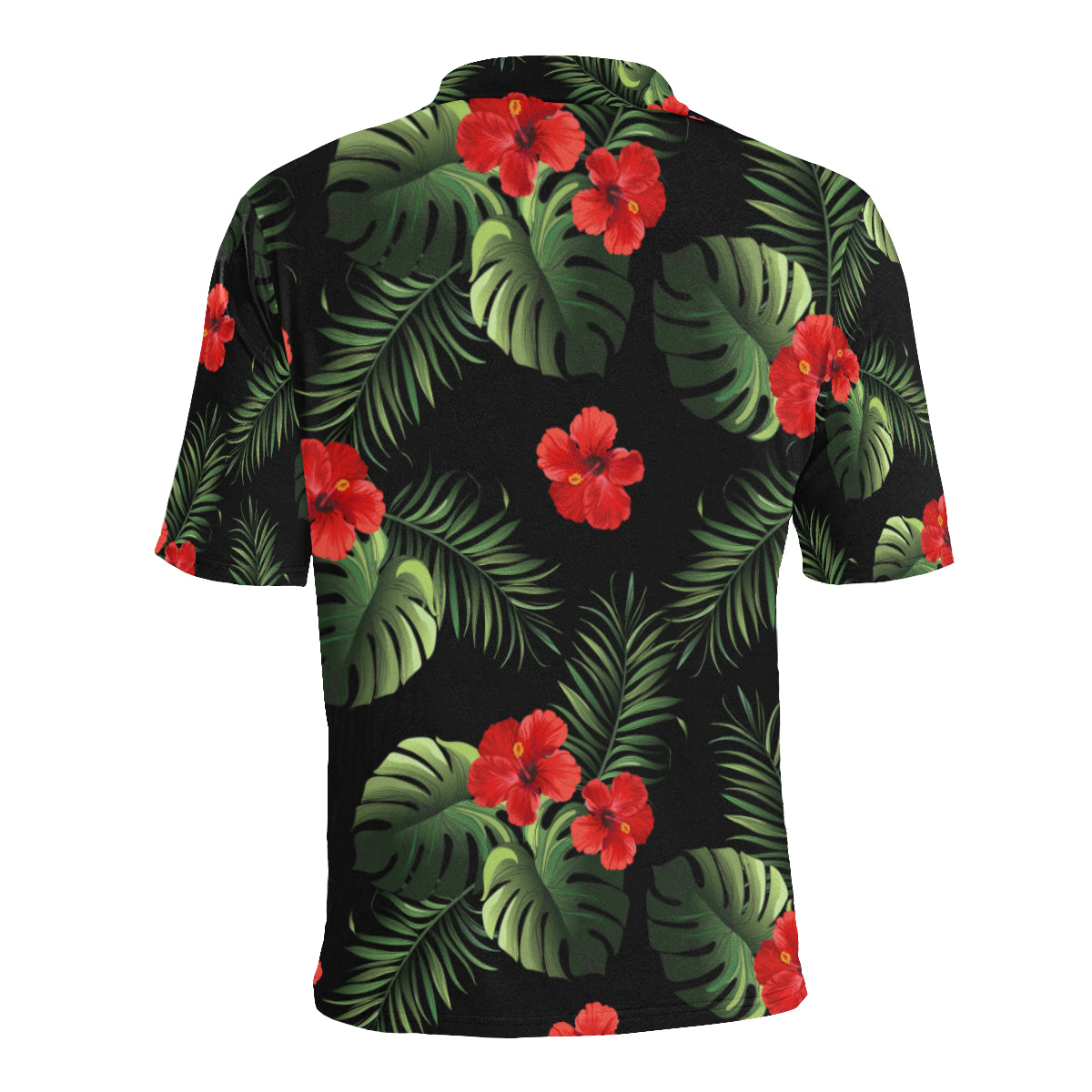 Red Hibiscus Tropical Men Polo Shirt