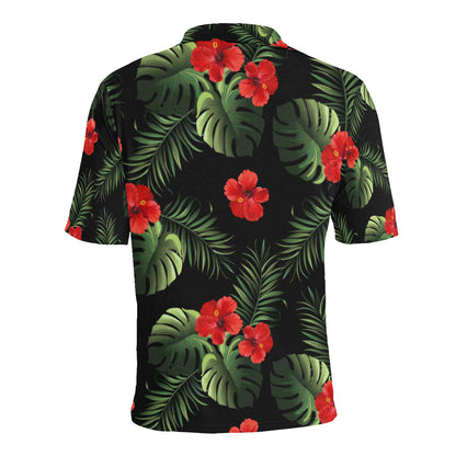 Red Hibiscus Tropical Men Polo Shirt