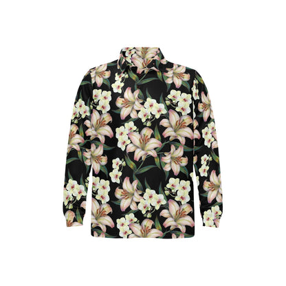 Lily Pattern Print Design LY03 Long Sleeve Polo Shirt For Men's