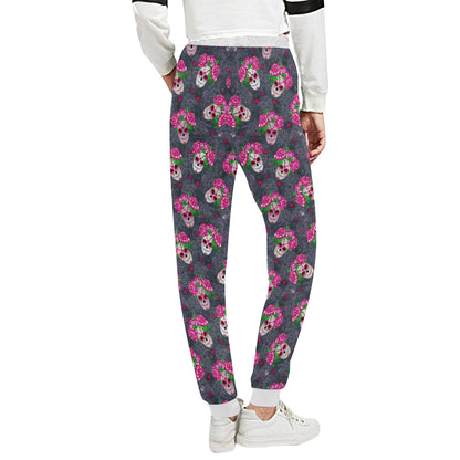 Sugar Skull Pink Rose Themed Print Unisex Sweatpants
