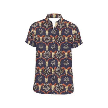 Buffalo Head Print Design LKS403 Men Short Sleeve Button Up Shirt
