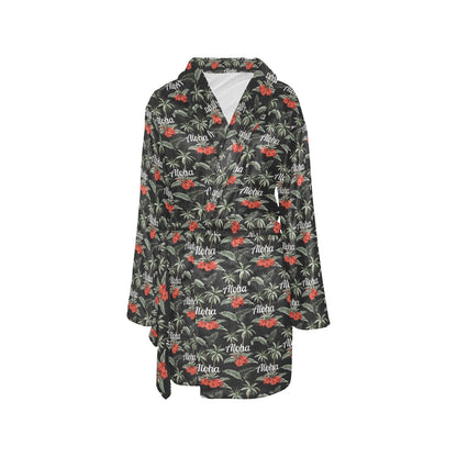 Aloha Palm Tree Design Themed Print Women's Fleece Robe