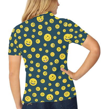 Smiley Face Emoji Print Design LKS301 Women's Polo Shirt