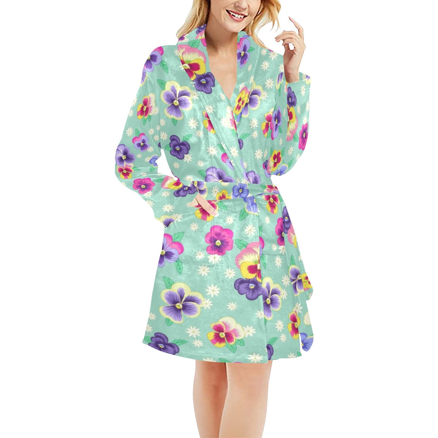 Pansy Pattern Print Design PS08 Women's Fleece Robe