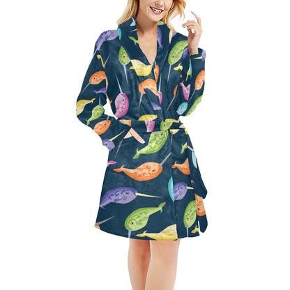 Narwhal Colorful Pattern Print Design 03 Women's Fleece Robe