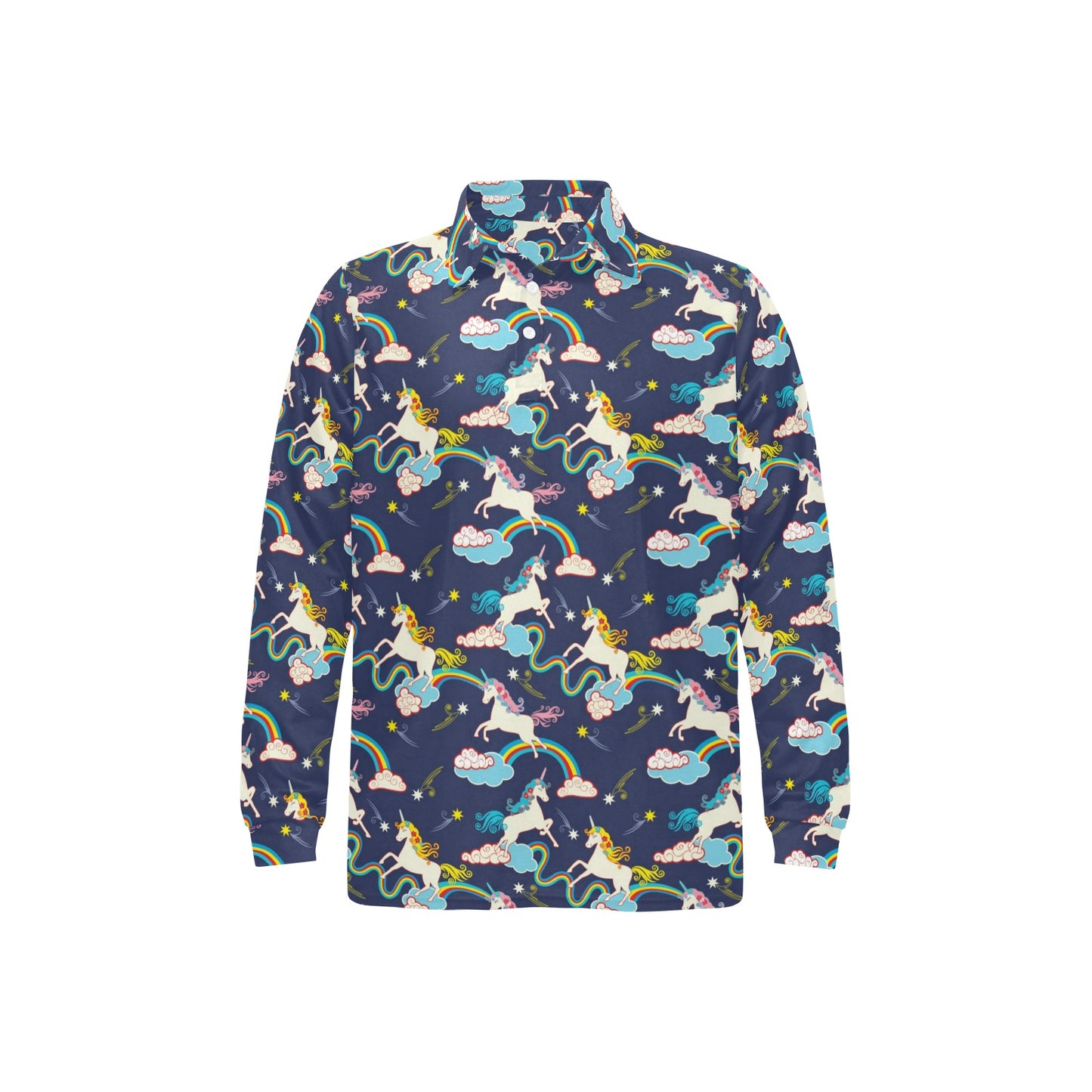 Unicorn Print Design LKS304 Long Sleeve Polo Shirt For Men's
