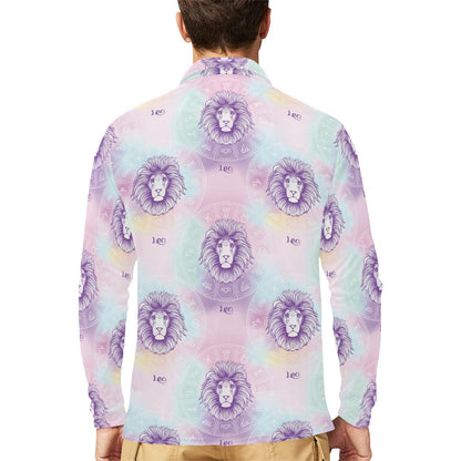 Leo Pattern Print Design 03 Long Sleeve Polo Shirt For Men's