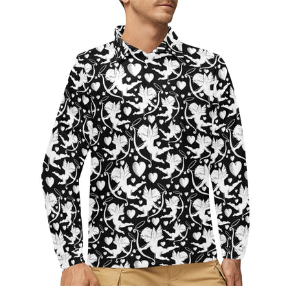Cupid Pattern Print Design 04 Long Sleeve Polo Shirt For Men's