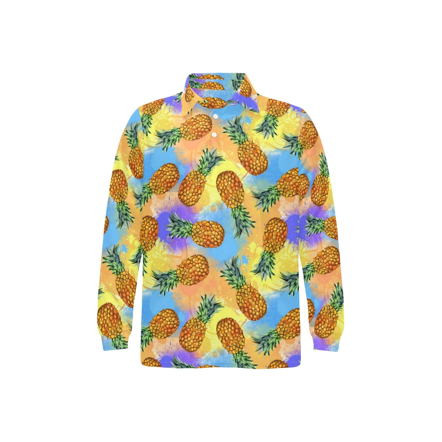 Pineapple Pattern Print Design PP09 Long Sleeve Polo Shirt For Men's