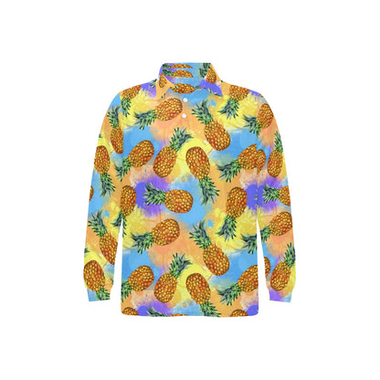 Pineapple Pattern Print Design PP09 Long Sleeve Polo Shirt For Men's