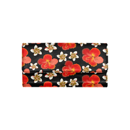 Red Hibiscus Pattern Print Design HB022 Women's Trifold Wallet